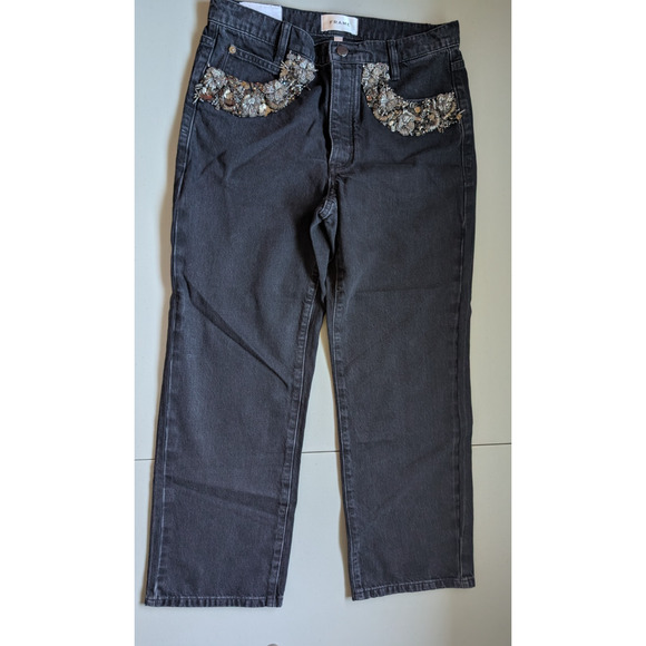NWOT FRAME The Beaded Ankle Straight Jeans Size 27 Portia Black #3A516 - Picture 2 of 13